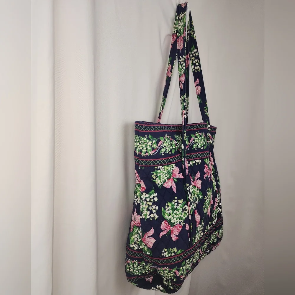 1999 Vintage Retired Vera Bradley Return to Happiness Navy Pink Bows Large Tote - Picture 6 of 16